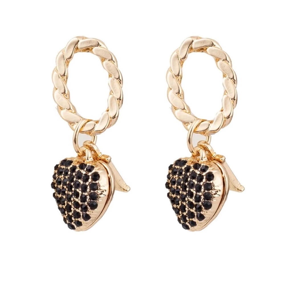 Inspired Heart Shaped Earrings Golden Earrings D Letter Zircon heart jewelry - Picture 2 of 3